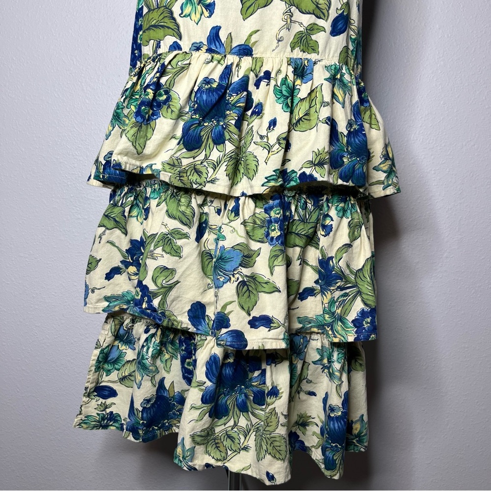 April Cornell Butter Yellow Floral Print Tiered Ruffle Dress Apron Holiday - Picture 5 of 8